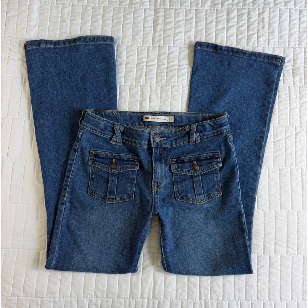 Levi's Flap Pocket Flare Bootcut Jeans Medium Wash Y2K Style Downtown Girl 28